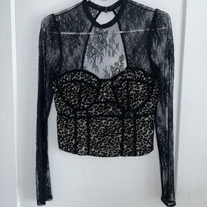 Free People Josie Black Lace Cheetah Top